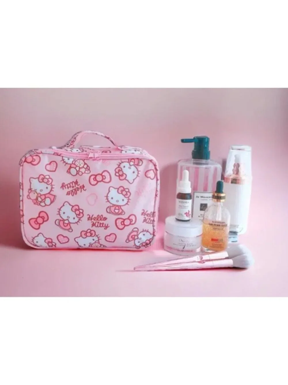 Hello Kitty Pink Waterproof Cosmetic Bag – Kawaii Travel Makeup Organizer